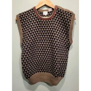 Vtg Tan Jay Gray Navy Wool Blend Geometric Masculine Sweater Vest Sz S